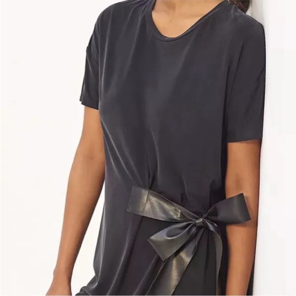 Anthropologie Black Mini Dress with Faux Leather Detail